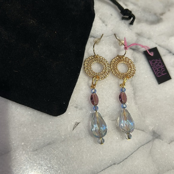 Swarovski Light Blue Iridescent & Amethyst Crystal Drop Earrings-Boutique - Picture 4 of 10